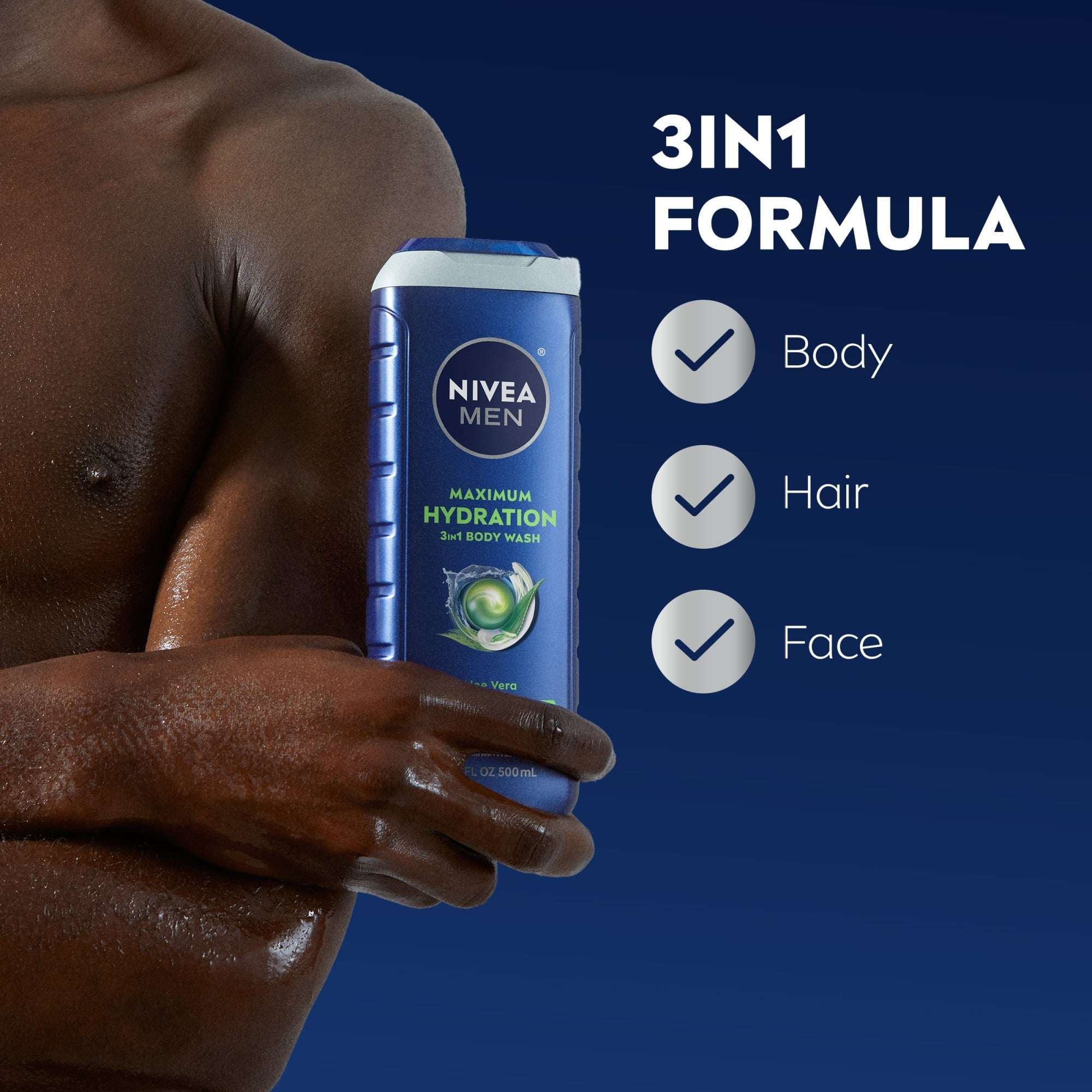 NIVEA MEN Maximum Hydration 3-in-1 Men's Body Wash for Dry Skin with Aloe Vera, 16.9 fl oz - Image 3