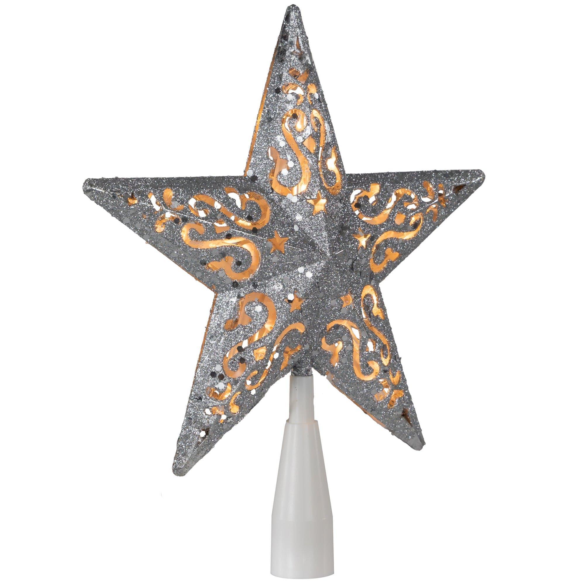 Northlight 8.5" Lighted Silver Glitter Star Cut Out Design Christmas Tree Topper - Clear Lights, - Image 3