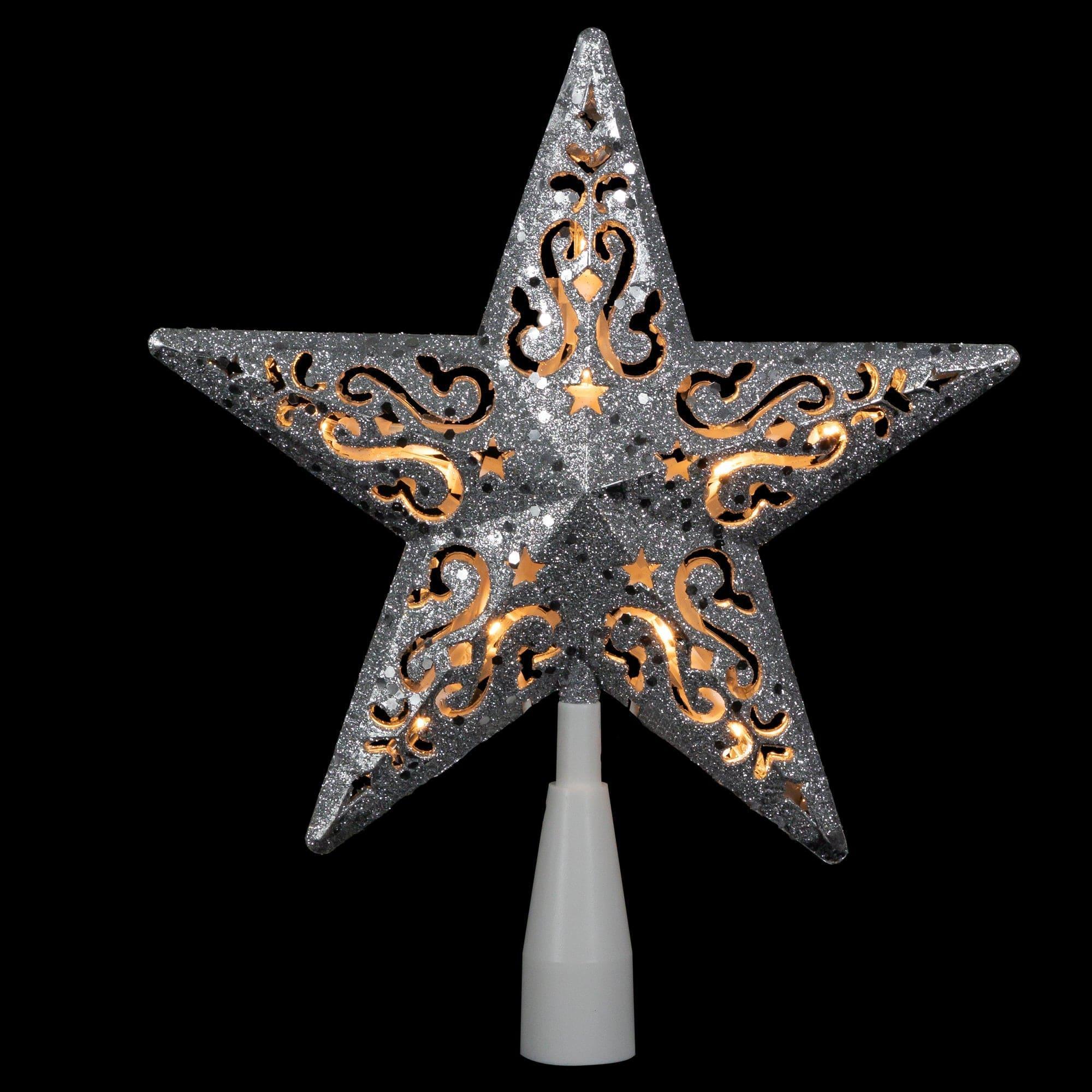 Northlight 8.5" Lighted Silver Glitter Star Cut Out Design Christmas Tree Topper - Clear Lights, - Image 4