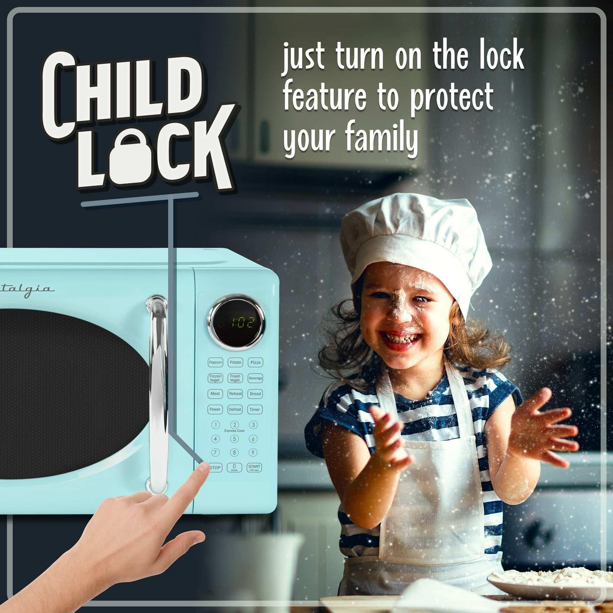 Nostalgia Retro Microwave Oven - 0.7 Cu Ft & 700-Watt Countertop Microwave with Glass Turntable, Child Safety Lock, 8 Auto-Cook Programs & Digital Clock - Aqua - Image 2