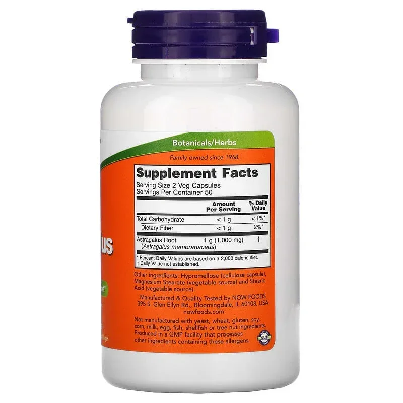 NOW Foods, Astragalus, 500 mg, 100 Veg Capsules - Image 2