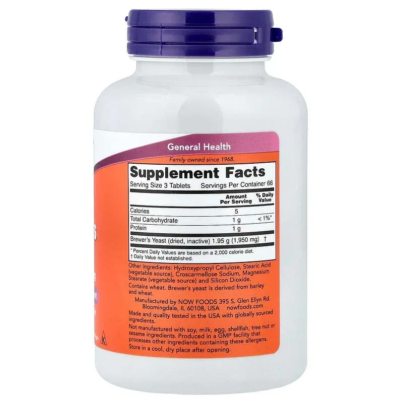 NOW Foods, Brewer's Yeast, 650 mg, 200 Tablets - Image 2