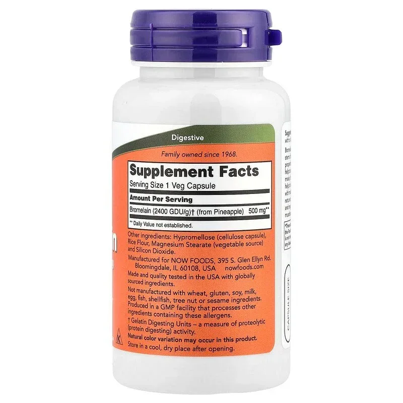 NOW Foods, Bromelain, 500 mg, Veg Capsules - Image 2