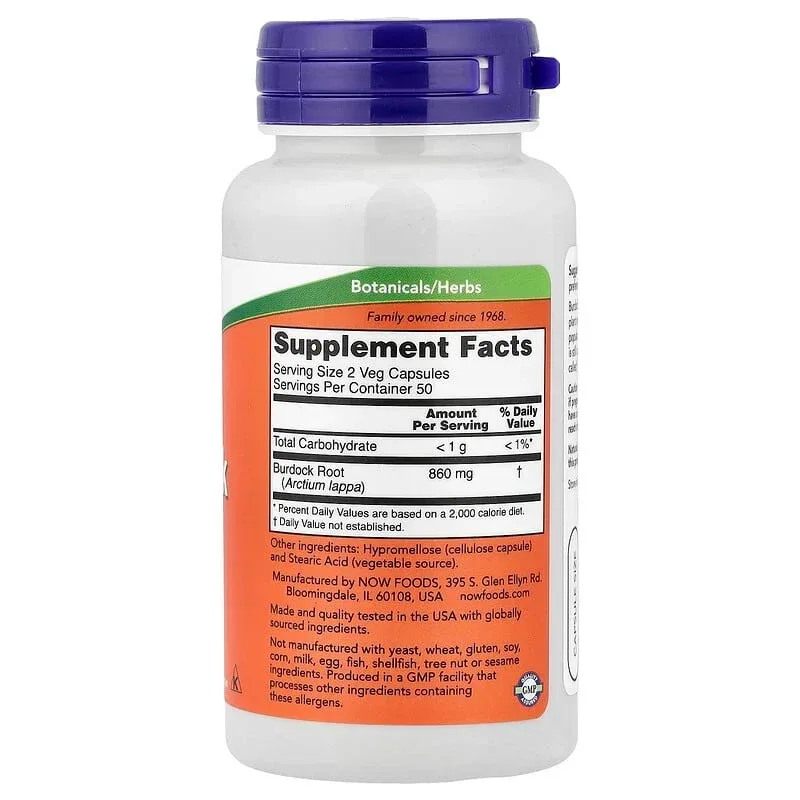 NOW Foods, Burdock Root, 430 mg, 100 Veg Capsules - Image 2
