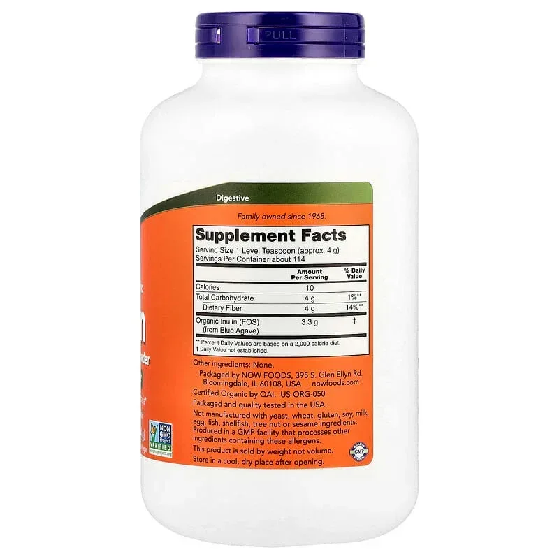 NOW Foods, Certified Organic Inulin, Prebiotic Pure Powder - Image 2