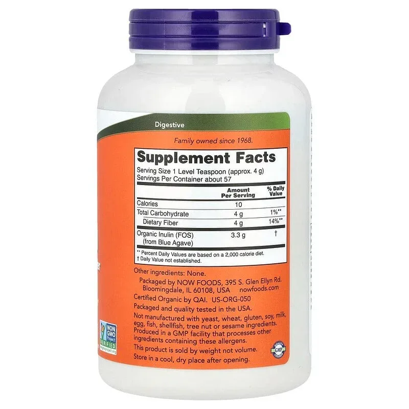 NOW Foods, Certified Organic Inulin, Prebiotic Pure Powder - Image 7