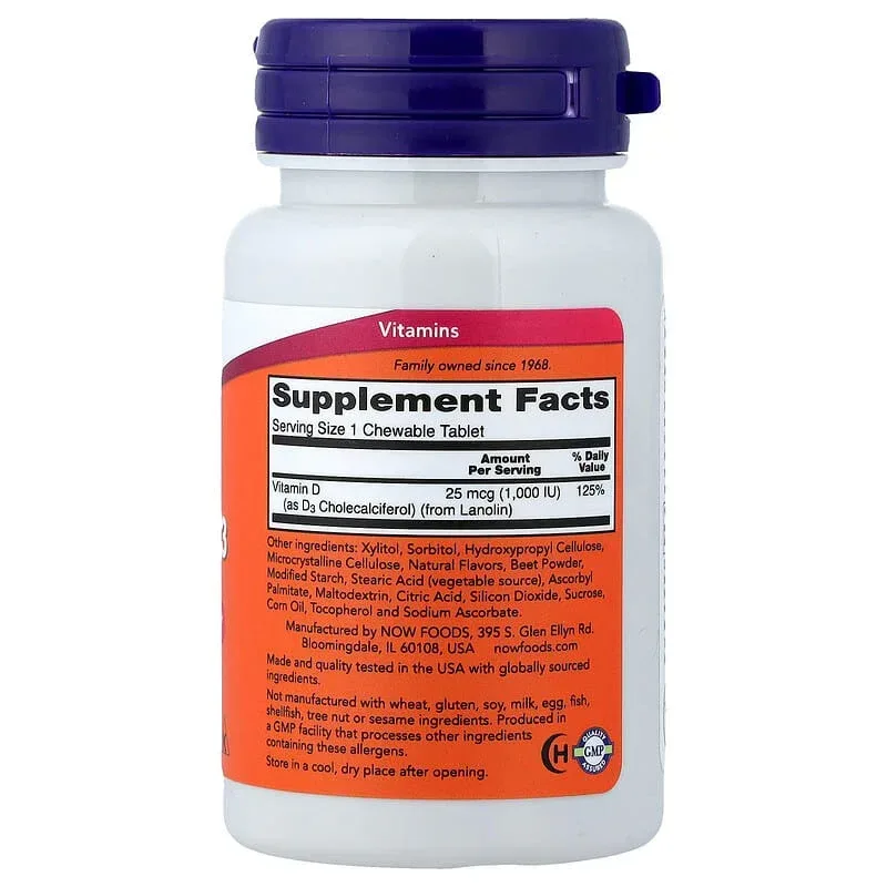 NOW Foods, Chewable Vitamin D-3, Fruit - Image 2