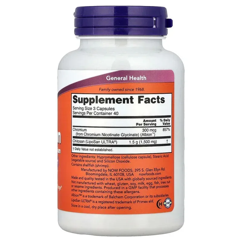 NOW Foods, Chitosan plus Chromium, Capsules - Image 2