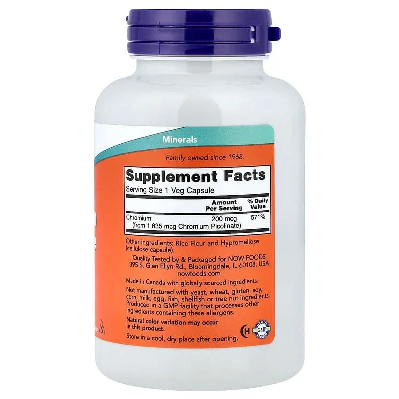NOW Foods, Chromium Picolinate, 200 mcg, 250 Veg Capsules - Image 2