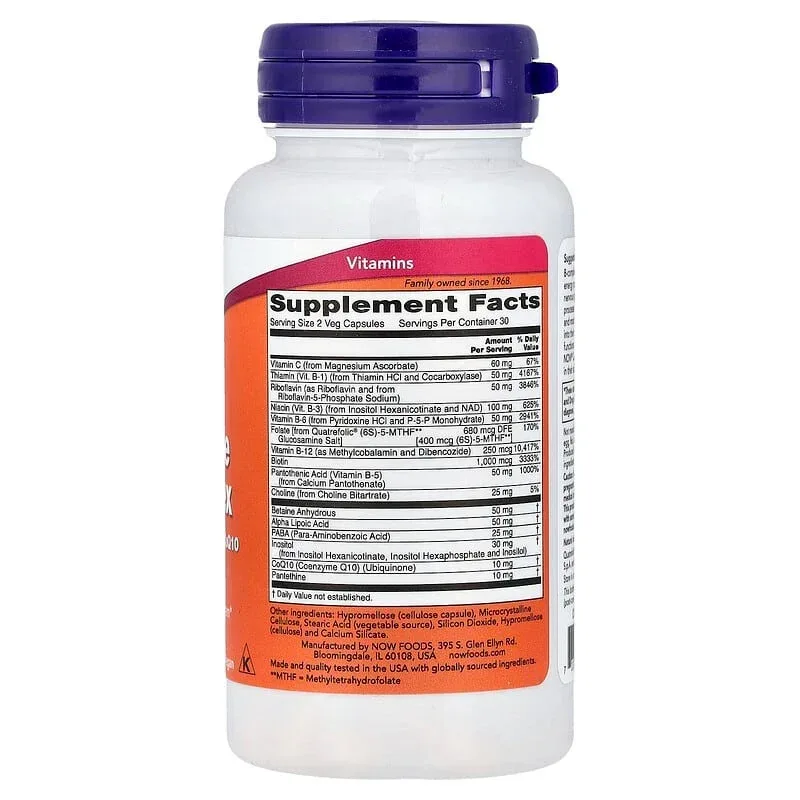 NOW Foods, Co-Enzyme B-Complex, 60 Veg Capsules - Image 2