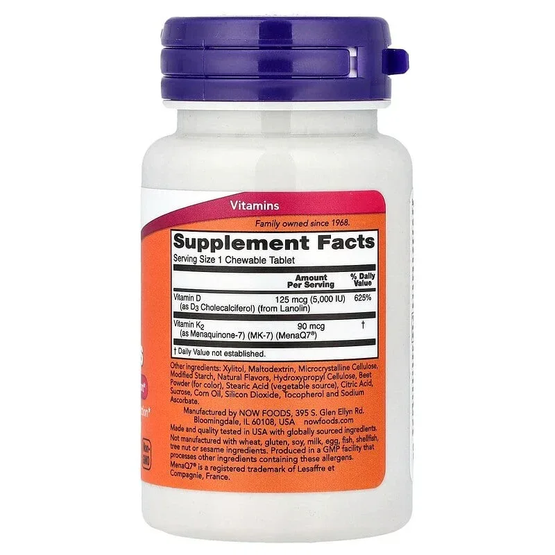 NOW Foods, D3 + K2 Chewables, 90 Chewables Tablets - Image 2