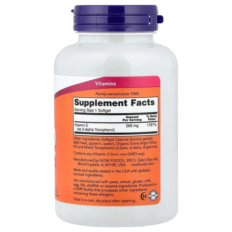 NOW Foods, E-400 with Mixed Tocopherols, 268 mg (400 IU), Softgels - Image 8