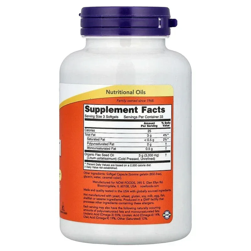 NOW Foods, Flax Oil, Softgels (1,000 mg per Softgel) - Image 2