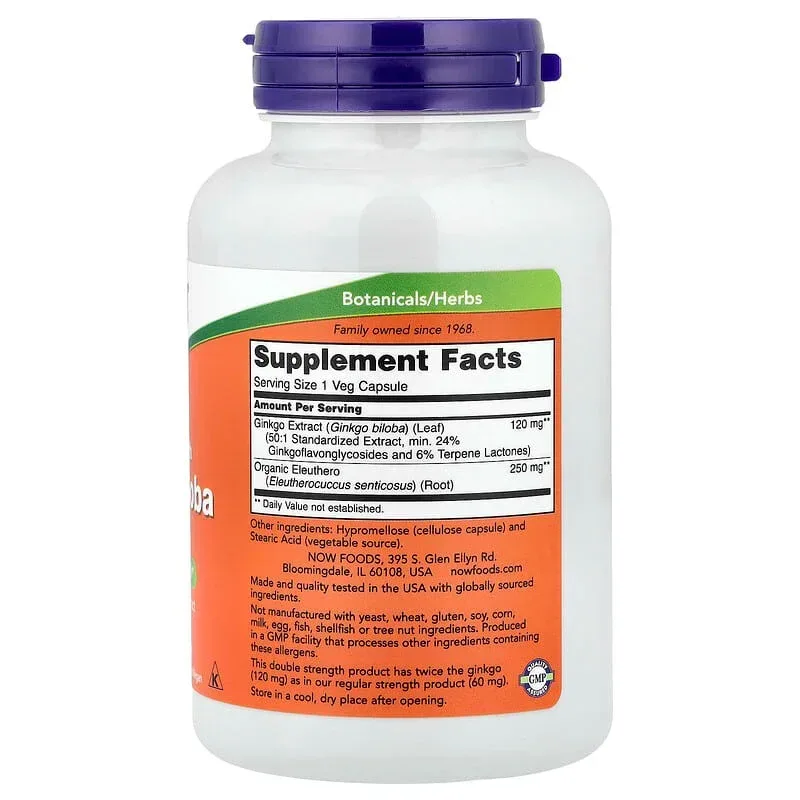 NOW Foods, Ginkgo Biloba With Eleuthero Root, Veg Capsules - Image 12