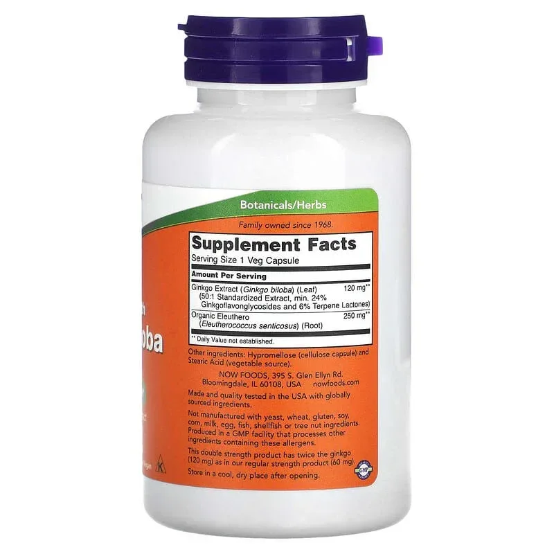 NOW Foods, Ginkgo Biloba With Eleuthero Root, Veg Capsules - Image 7