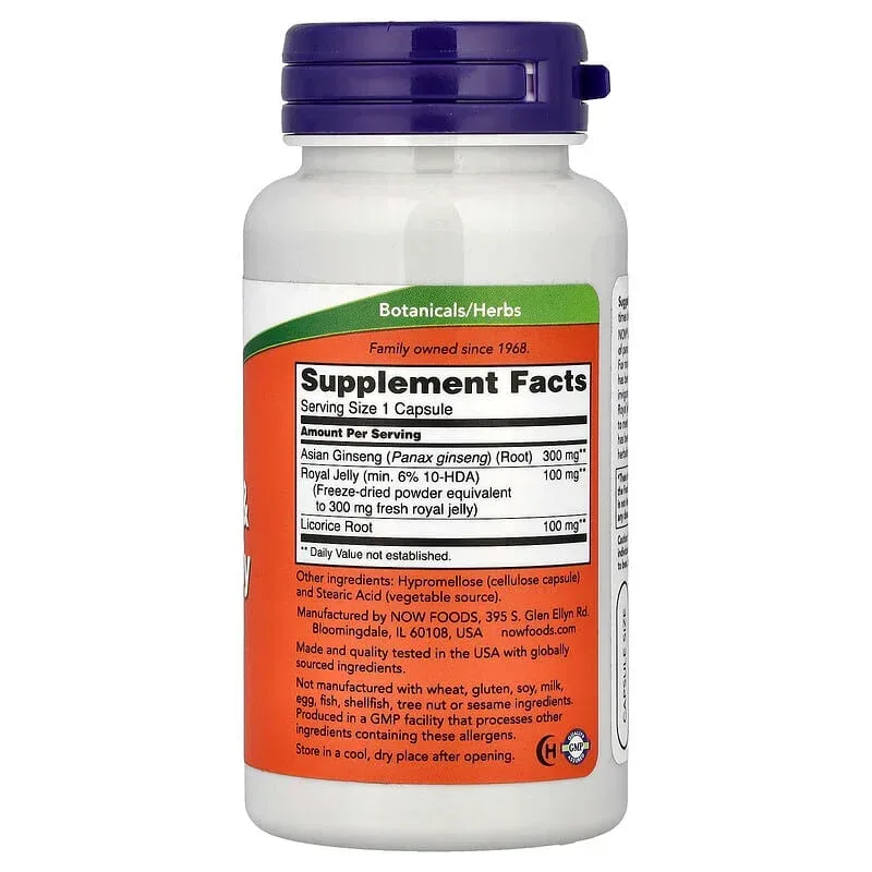 NOW Foods, Ginseng & Royal Jelly, 90 Capsules - Image 2