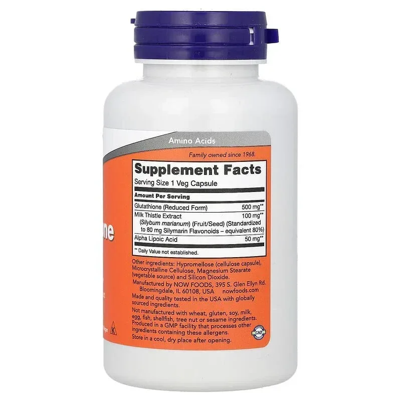 NOW Foods, Glutathione With Milk Thistle Extract & Alpha Lipoic Acid, 60 Veg Capsules - Image 2