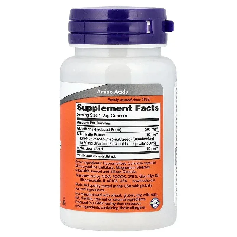 NOW Foods, Glutathione With Milk Thistle Extract & Alpha Lipoic Acid, 60 Veg Capsules - Image 6
