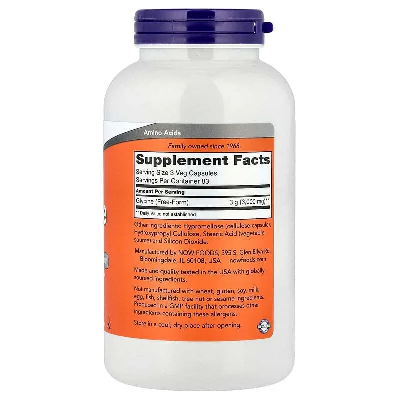 NOW Foods, Glycine (1,000 mg per Capsule) - Image 7