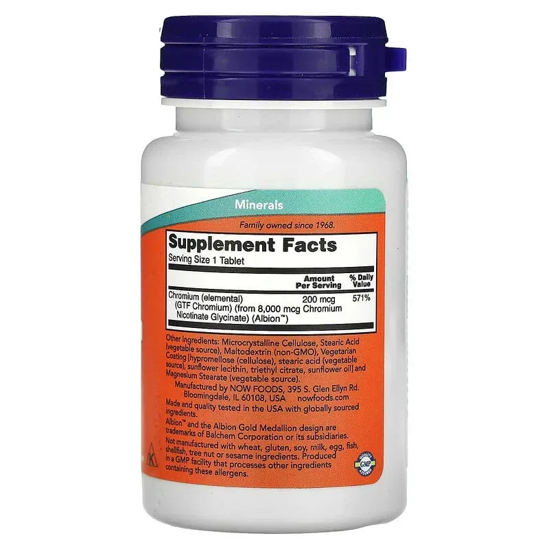 NOW Foods, GTF Chromium, 200 mcg, Tablets - Image 2
