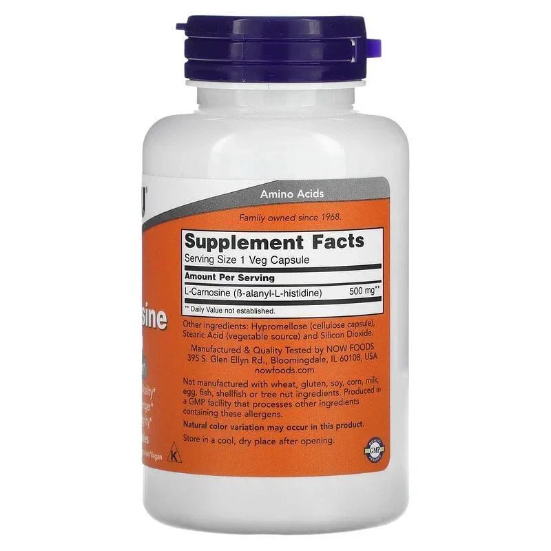 NOW Foods, L-Carnosine, 500 mg, Veg Capsules - Image 8