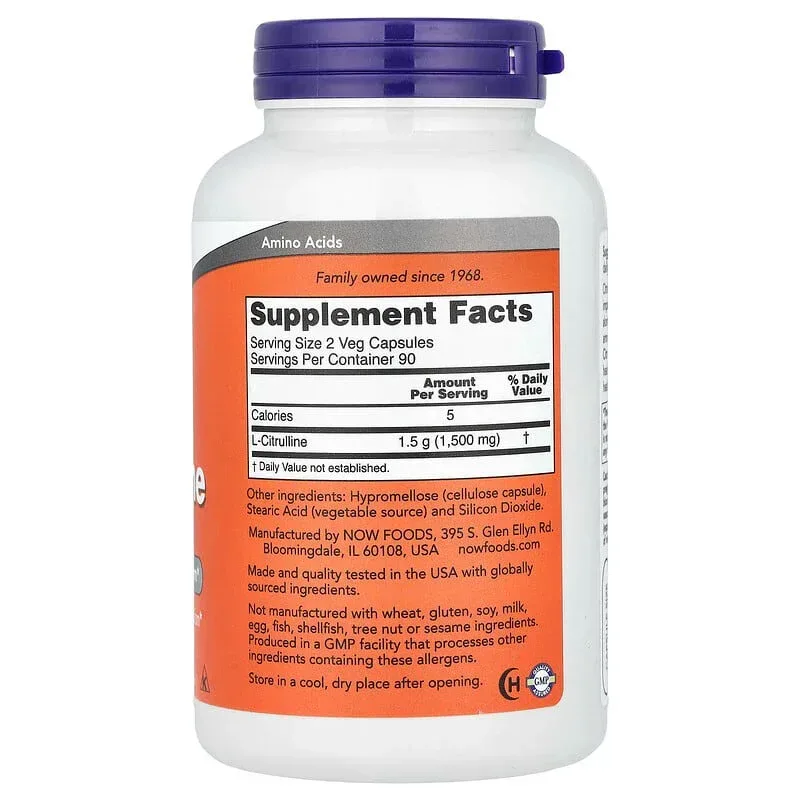 NOW Foods, L-Citrulline, 750 mg, Veg Capsules - Image 5
