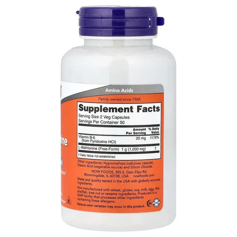 NOW Foods, L-Methionine, 100 Veg Capsules - Image 2