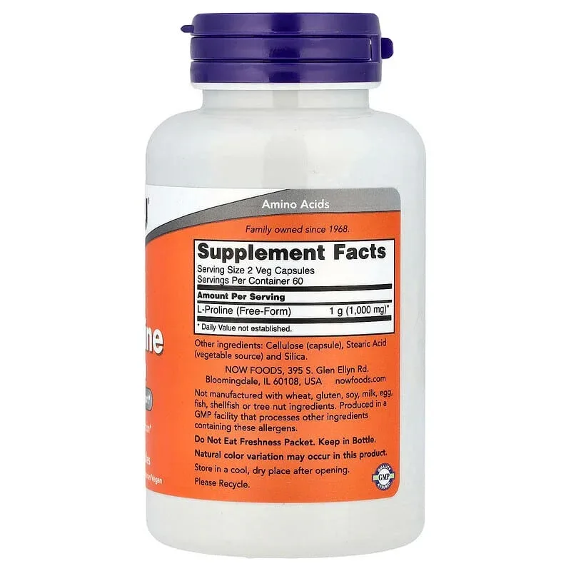 NOW Foods, L-Proline, 120 Veg Capsules (0.5 g per Capsule) - Image 2