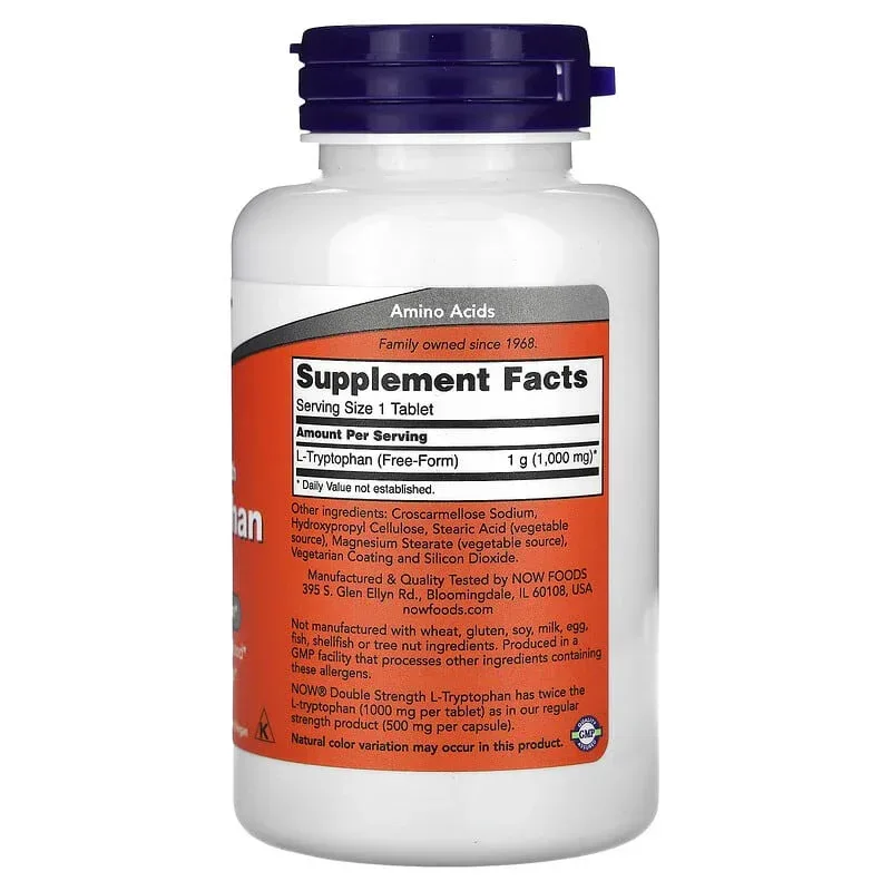 NOW Foods, L-Tryptophan, 1,000 mg, 60 Tablets - Image 2