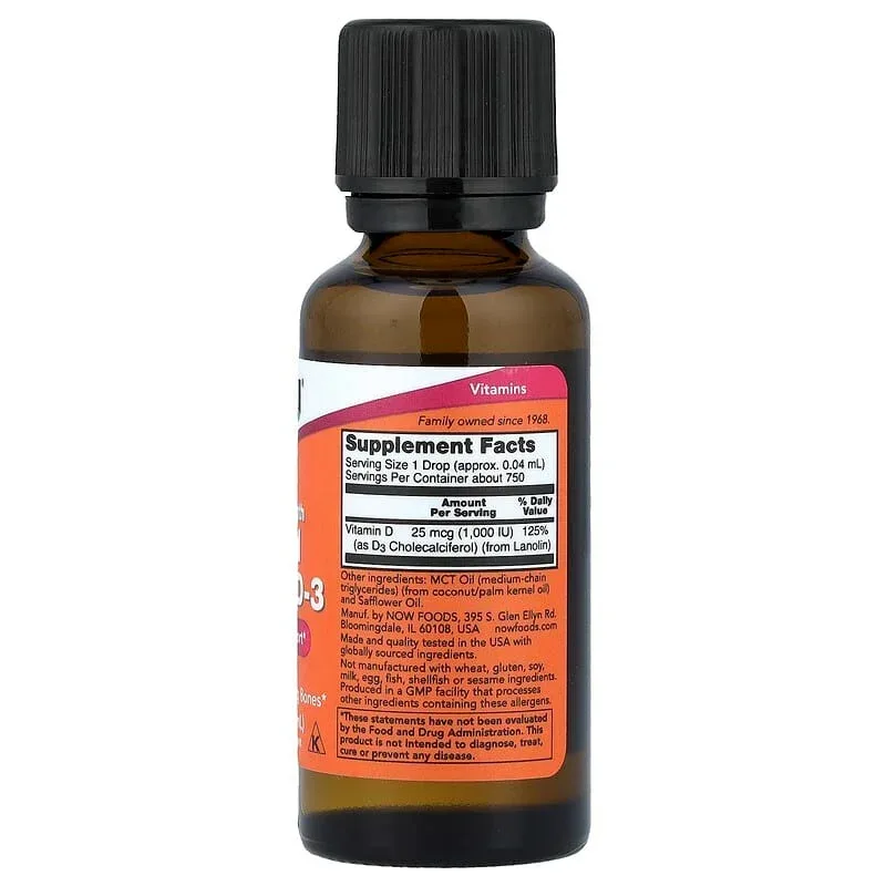 NOW Foods, Liquid Vitamin D-3, 1,000 IU, 1 fl oz (30 ml) - Image 2