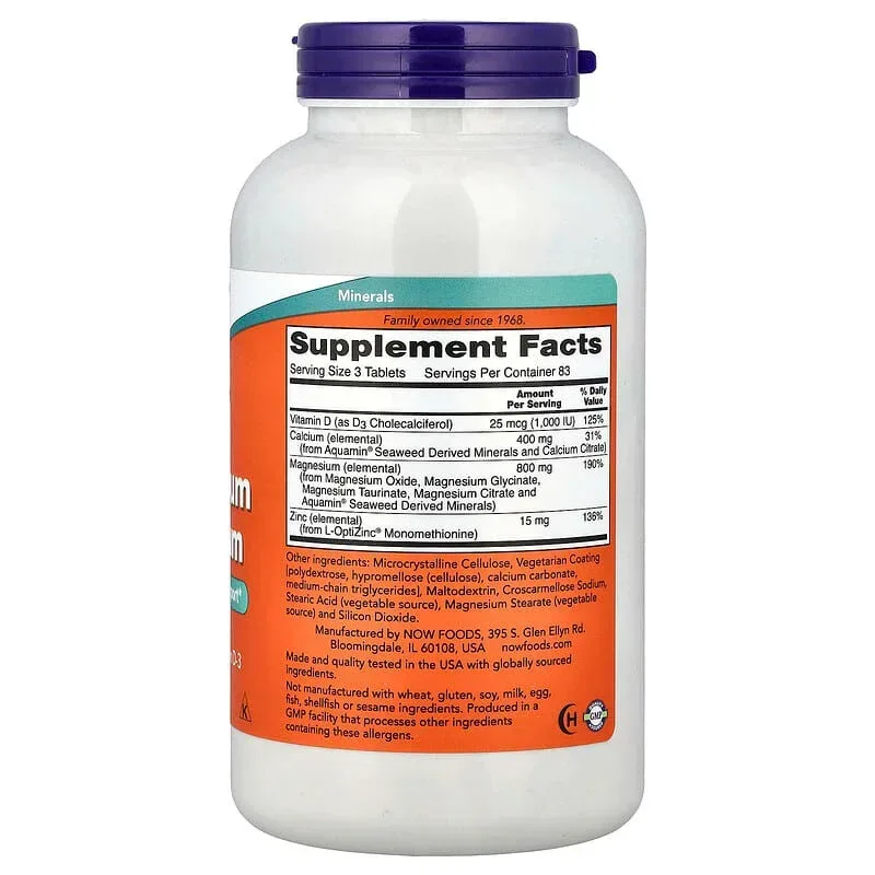 NOW Foods, Magnesium & Calcium With Zinc and Vitamin D-3, Tablets - Image 8