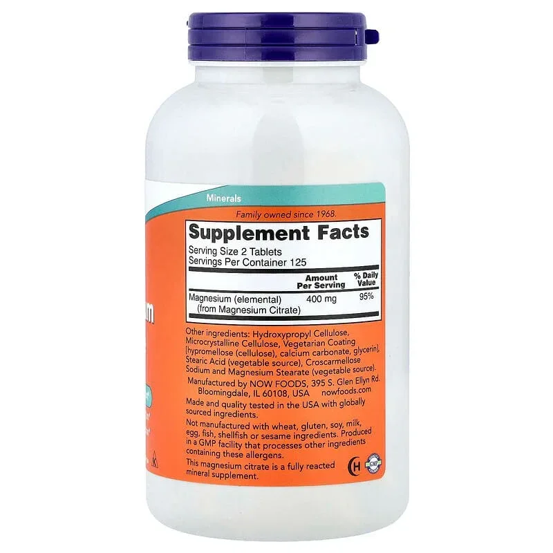 NOW Foods, Magnesium Citrate (200 mg per Tablet) - Image 8