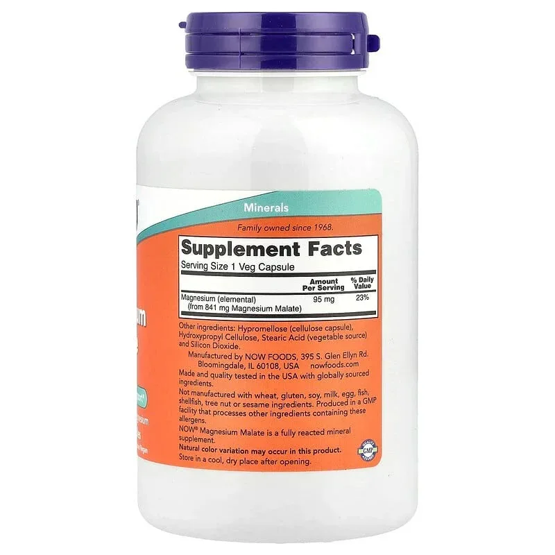 NOW Foods, Magnesium Malate Caps, 95 mg, 180 Veg Capsules - Image 2
