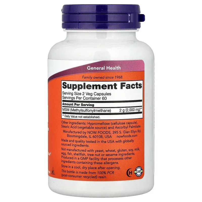 NOW Foods, MSM, Methylsulfonylmethane, Veg Capsules (1,000 mg per Capsule) - Image 2