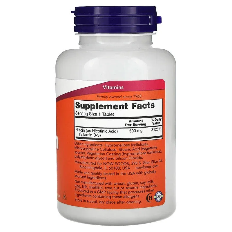 NOW Foods, Niacin, 500 mg, 250 Tablets - Image 2