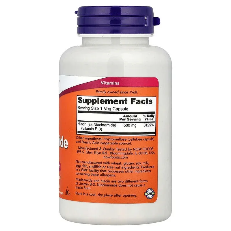 NOW Foods, Niacinamide, 500 mg, 100 Veg Capsules - Image 2