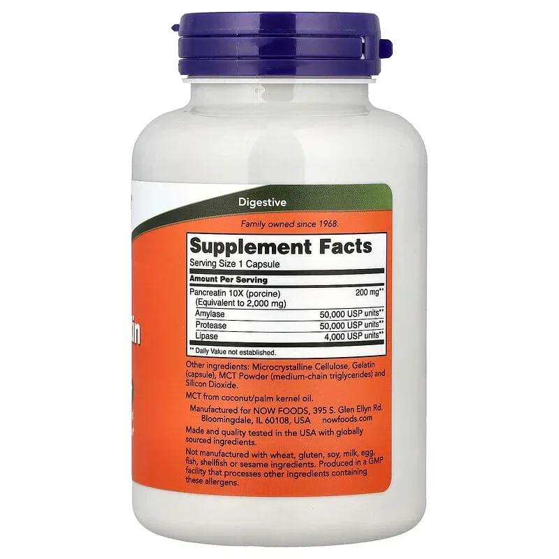 NOW Foods, Pancreatin 2000, Capsules (200 mg per Capsule) - Image 8