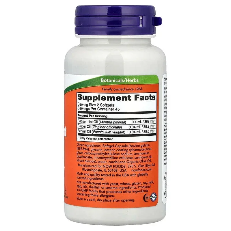 NOW Foods, Peppermint Gels With Ginger & Fennel Oils, 90 Softgels - Image 2