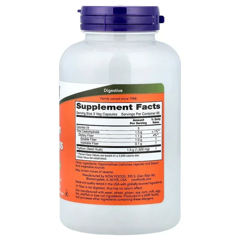 NOW Foods, Psyllium Husk Caps, 500mg & 700 mg (0.5 g per Capsule) - Image 3