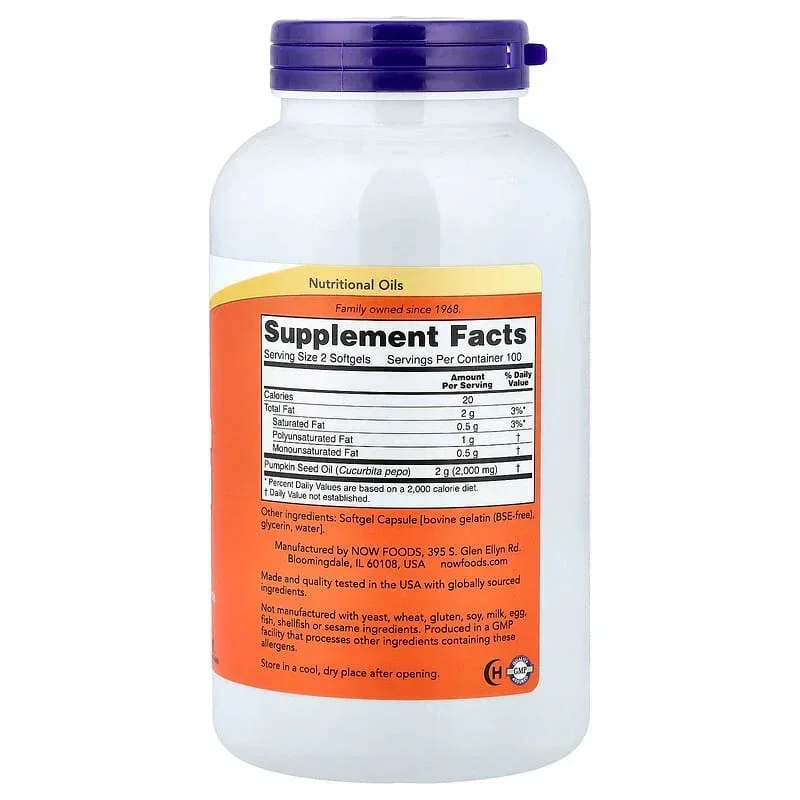 NOW Foods, Pumpkin Seed Oil, 100 Softgels (1,000 mg per Softgel) - Image 7