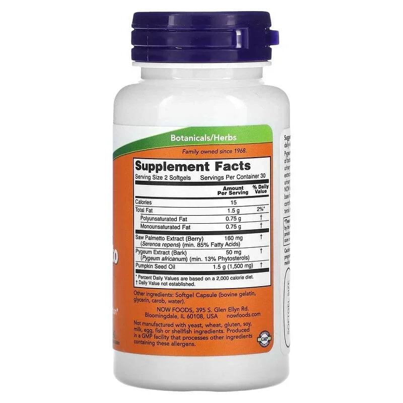 NOW Foods, Pygeum & Saw Palmetto, Softgels - Image 2
