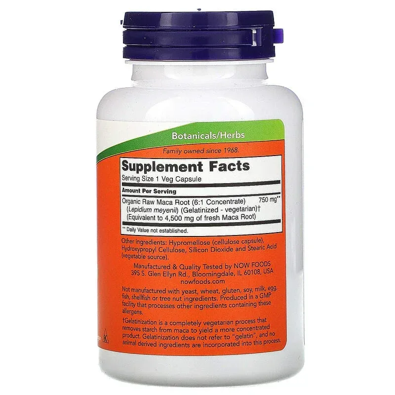 NOW Foods, Raw Maca, 750 mg, 90 Veg Capsules - Image 2