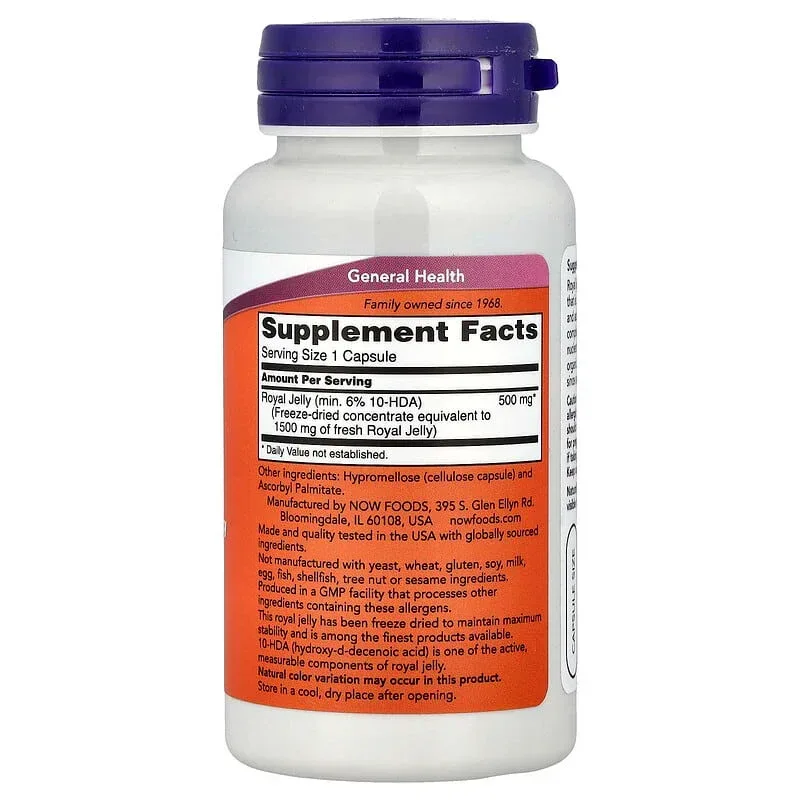 NOW Foods, Royal Jelly, 60 Capsules (500 mg per Capsule) - Image 2
