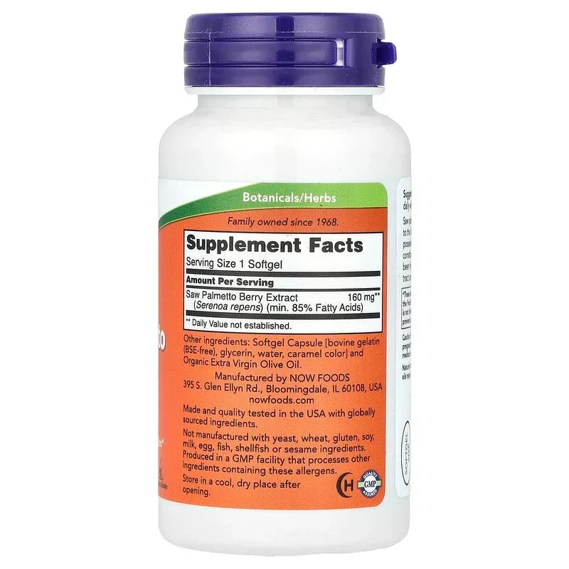NOW Foods, Saw Palmetto Extract, 160 mg, Softgels - Image 2