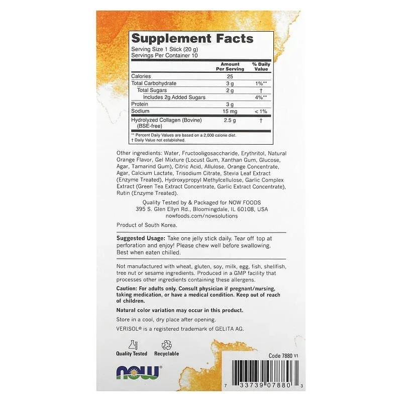 NOW Foods, Solutions, Collagen Jelly Beauty Complex, 10 Jelly Sticks, 0.705 oz (20 g) Each - Image 3