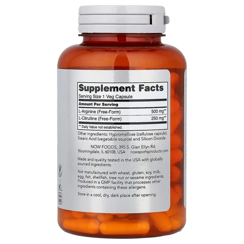 NOW Foods, Sports, Arginine & Citrulline, Veg Capsules - Image 2