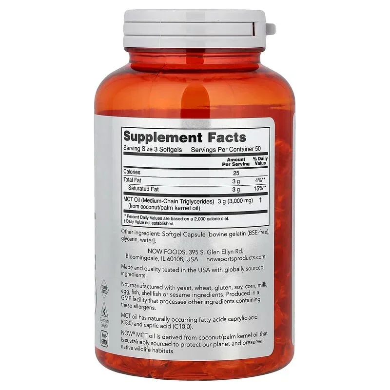 NOW Foods, Sports, MCT Oil, 1,000 mg, 150 Softgels - Image 2