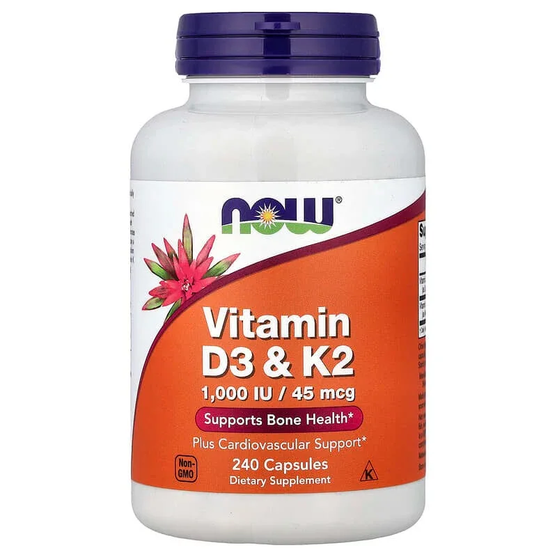 NOW Foods, Vitamin D3 & K2, Capsules - Image 7