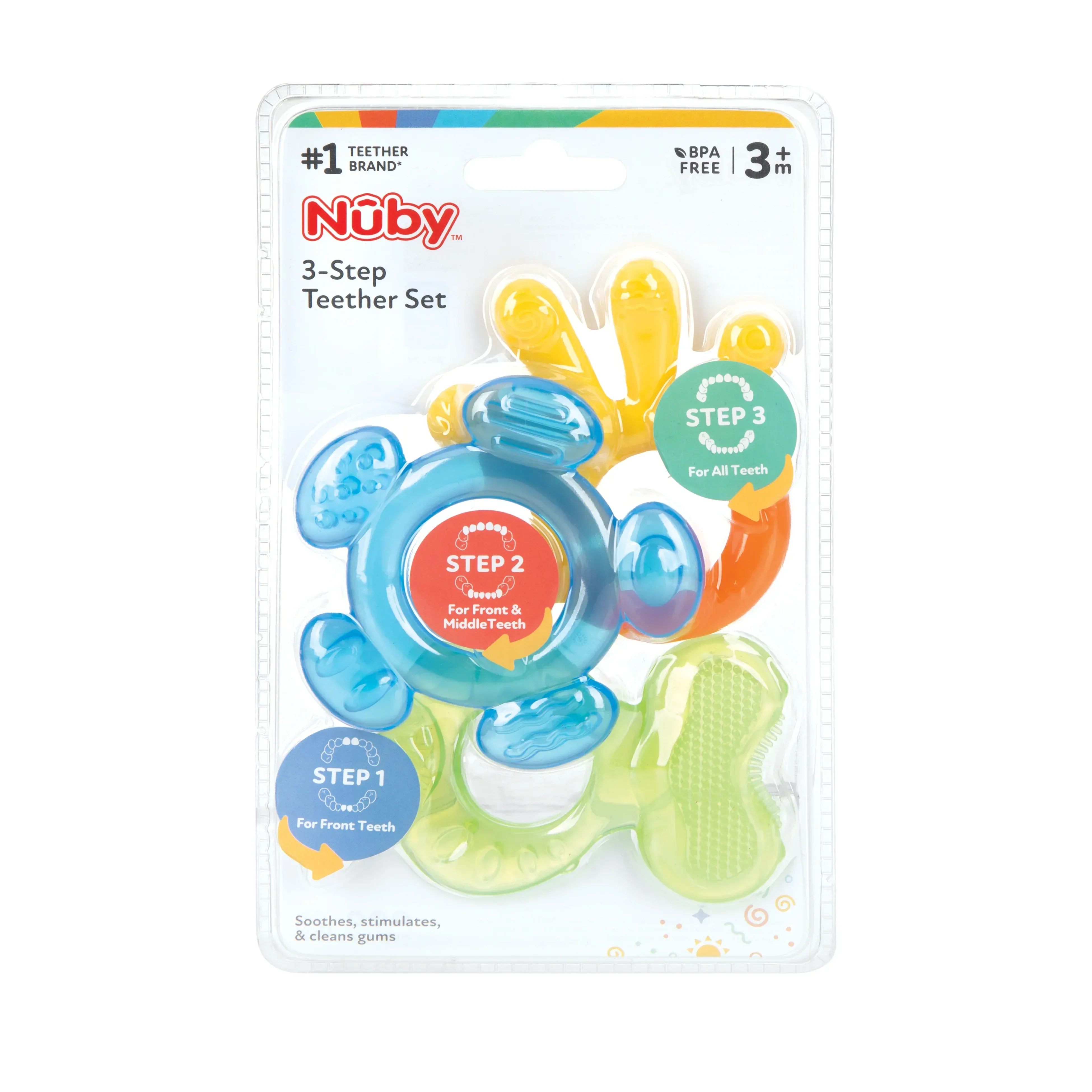 Nuby 3-Step Soothing Teether Set for Infants, Green/Blue/Yellow Unisex Baby Teethers, 3 Count - Image 7