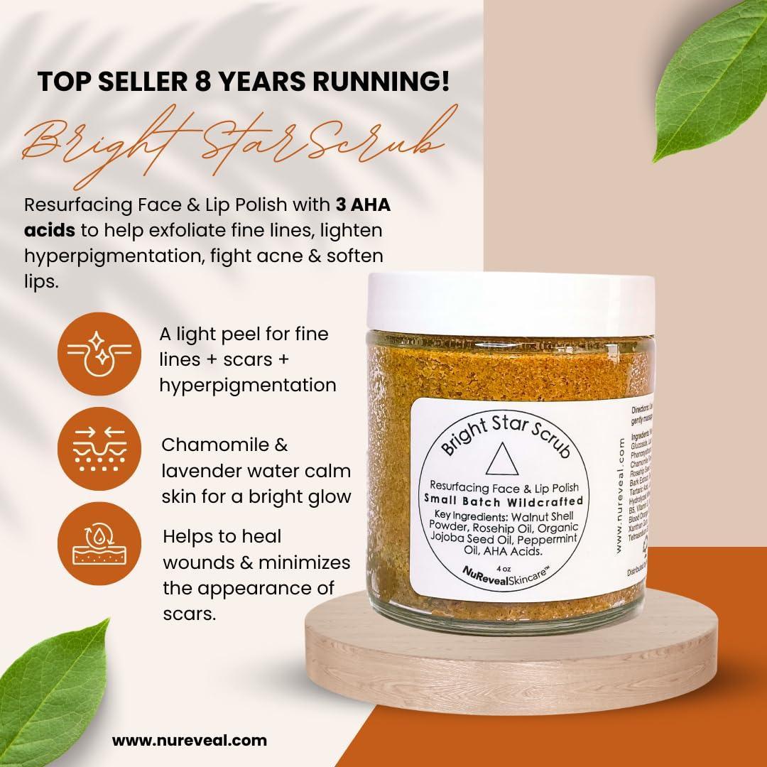 BRIGHT STAR SCRUB Resurfacing Face & Lip Polish with AHA Acids, Exfoliating & Brightening Scrub - Image 4